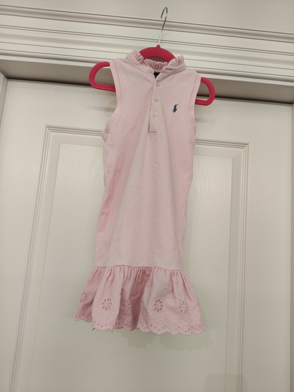 Ralph Lauren Pink Sleeveless Eyelet Hem Girls Dress